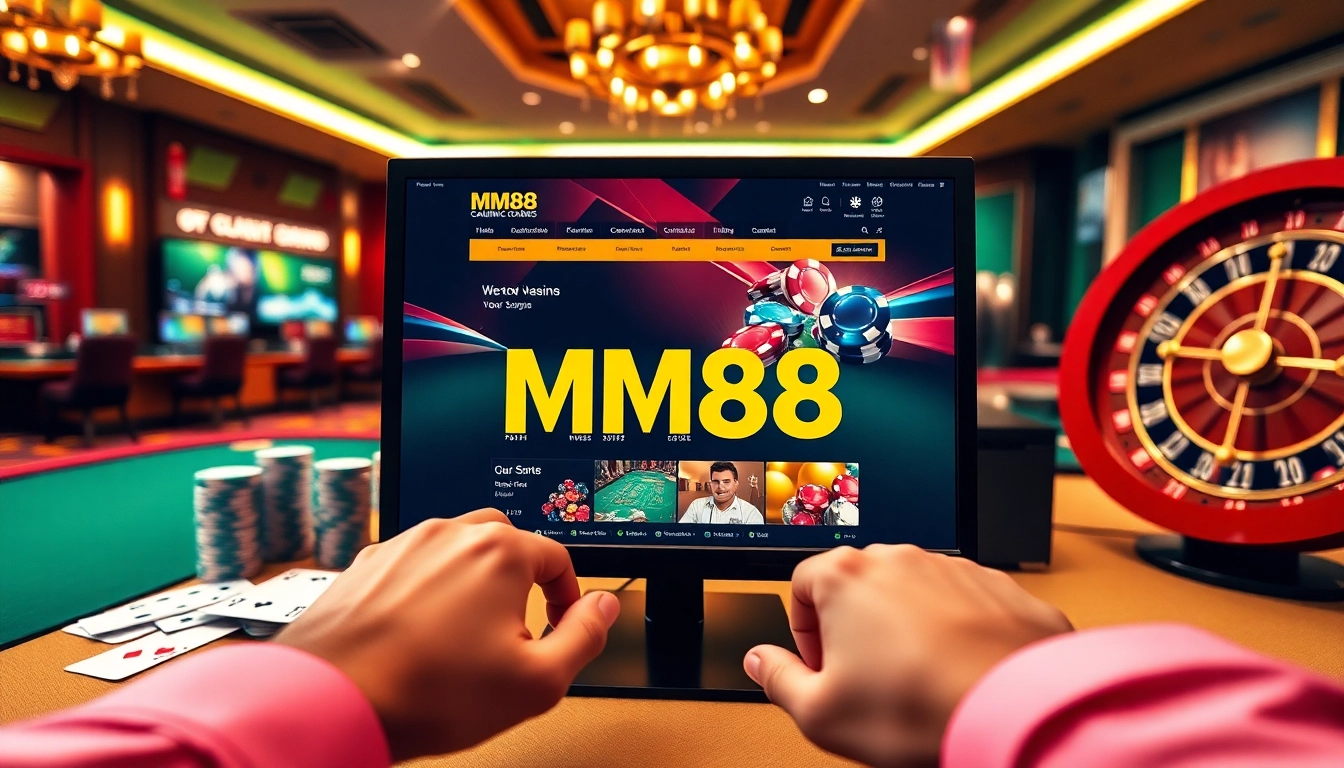 Engaged players enjoying various games on MM88's online casino platform, showcasing vibrant casino elements.