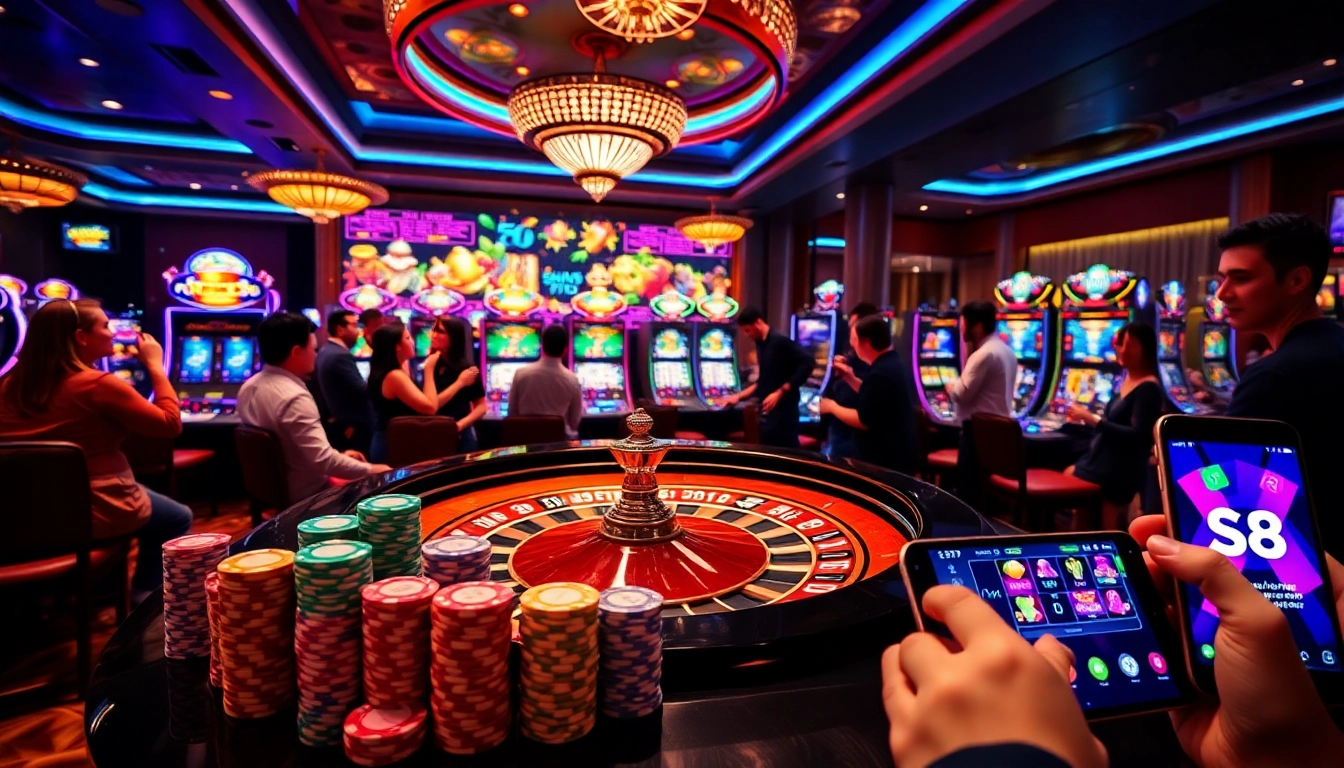 Experience high-stakes gameplay at S8 Casino with vibrant roulette tables and excited players.