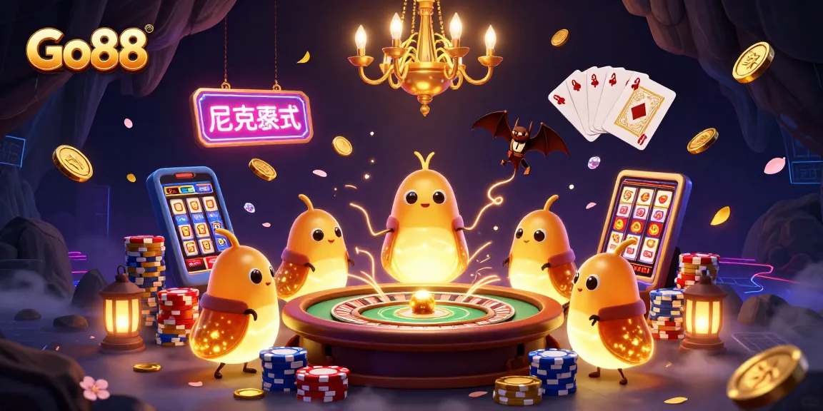 Experience the exciting Go88 online casino scene with interactive games and glowing characters.