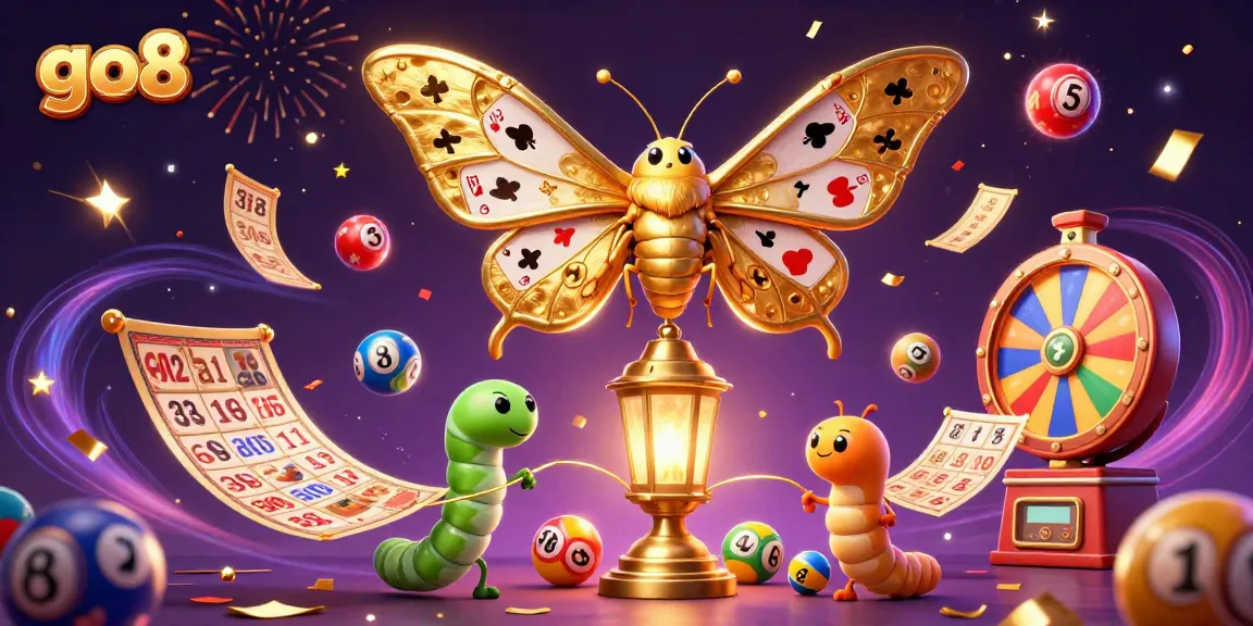 Experience go8's thrilling lottery scenes with an enchanting atlas moth amidst vibrant casino elements.