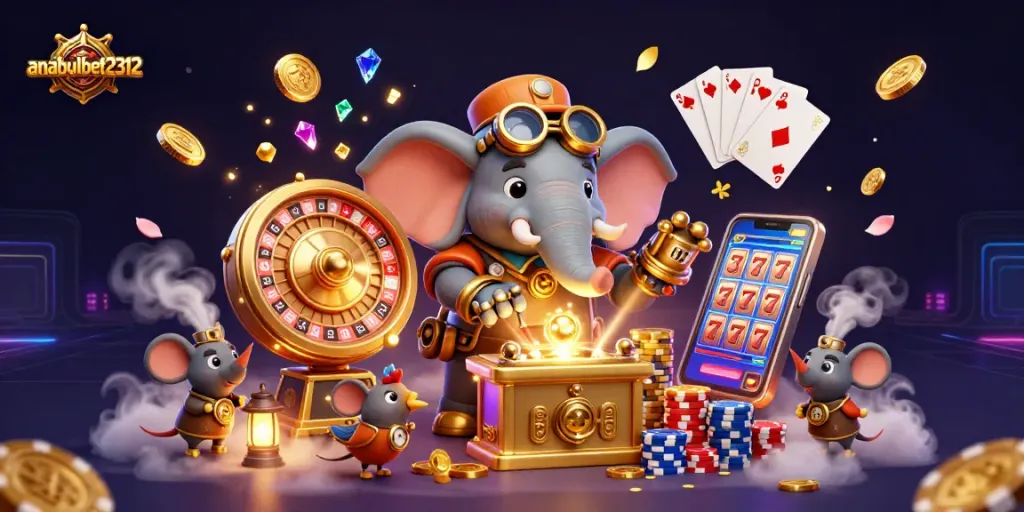 Permainan slot mengasyikkan di anabulbet2312 dengan gajah rekayasa bertema steampunk dan mesin slot emas.