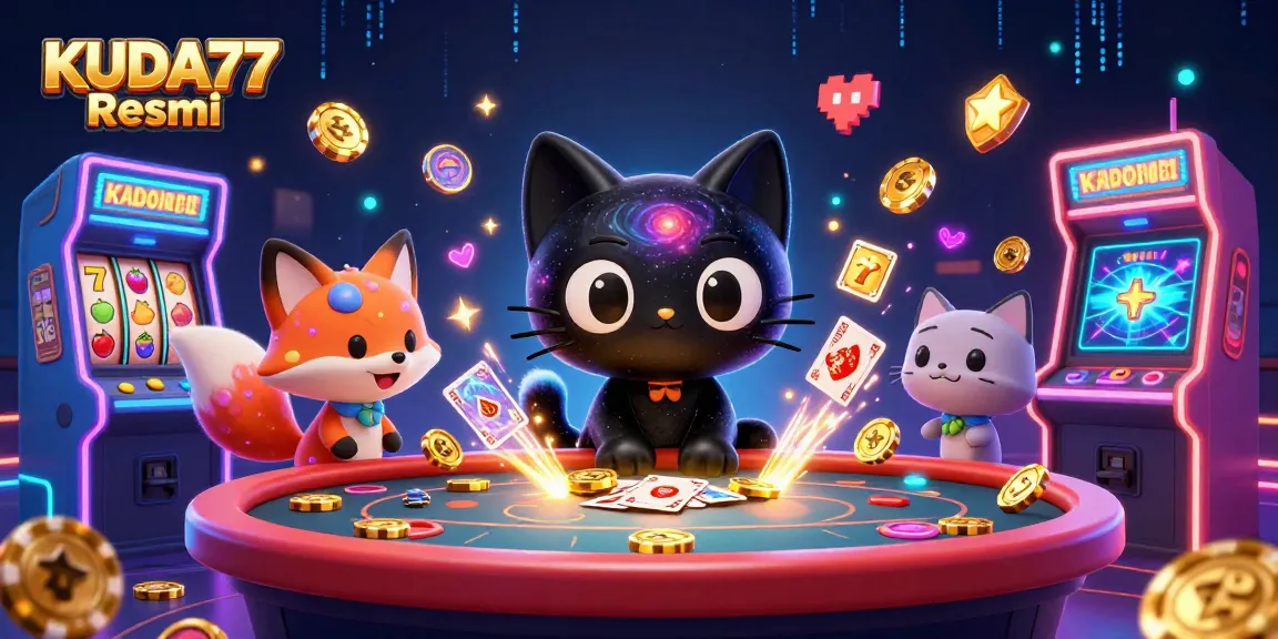 Permainan slot seru di KUDA77 Resmi dengan kucing hitam 3D dan kawanannya.