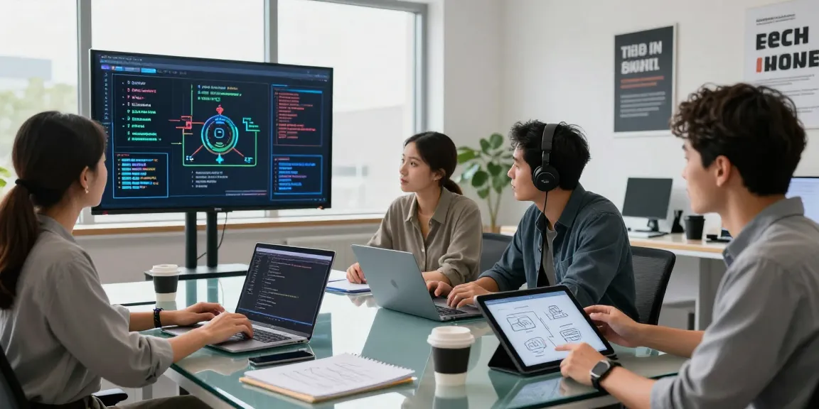 Engaging team of developers collaborating on crush ai solutions in a modern workspace.