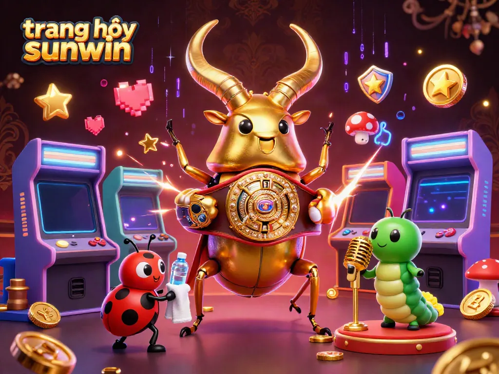 Experience the excitement at trang chủ sunwin with vibrant games and characters in this dynamic illustration.
