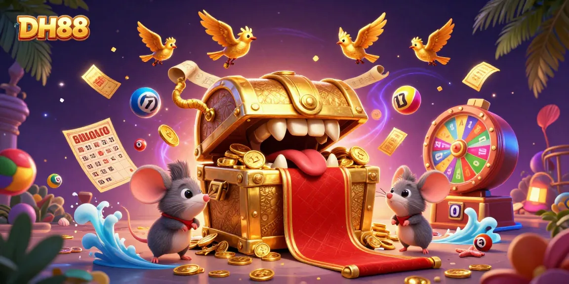 Experience the thrill of betting with DH88's vibrant 3D lottery scene featuring exciting games and treasures.