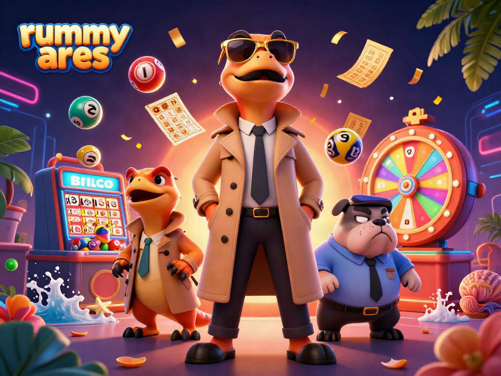 Experience dynamic online rummy gameplay with rummy ares in a vibrant casino scene