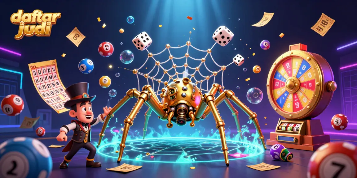 Engage in daftar judi bola with a vibrant scene of steampunk characters amid colorful lottery elements.