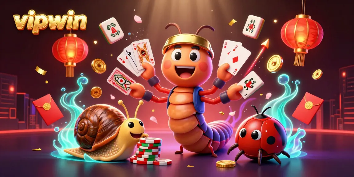 Experience the vibrant excitement of vipwin with a millipede dealer and high-roller snail at a lively casino scene.