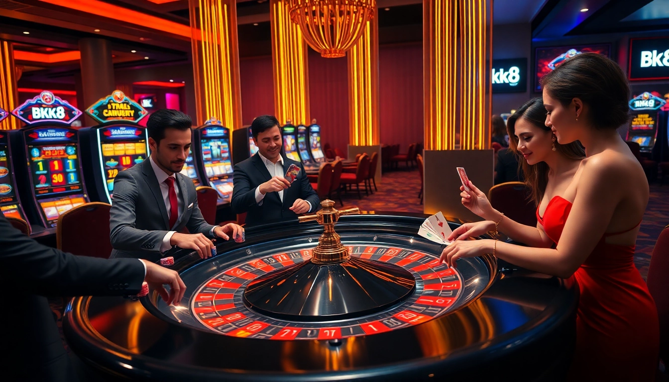 Gambling at BK8's luxurious casino table, showcasing excitement and elegance.