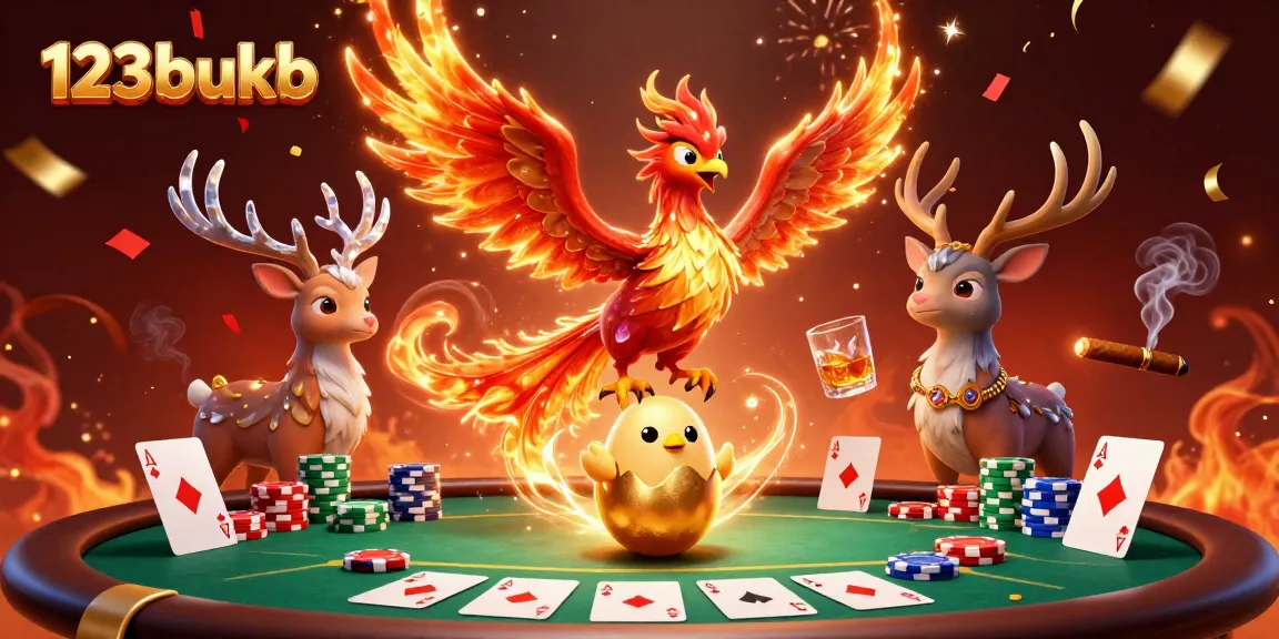Experience thrilling gaming at 123bukb with vibrant characters amidst a rich casino scene.