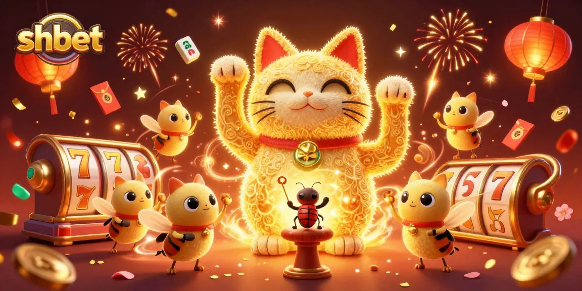 Experience the magic of shbet with stunning 3D golden fireflies and casino symbols in vibrant celebration.