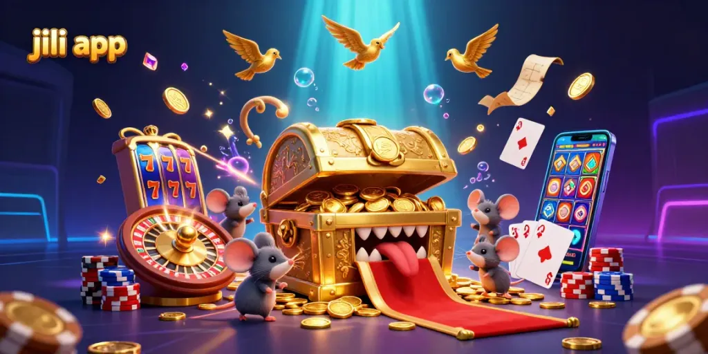 Engage with the jili app as adventurer mice discover treasures amidst spinning reels and dazzling casino elements.