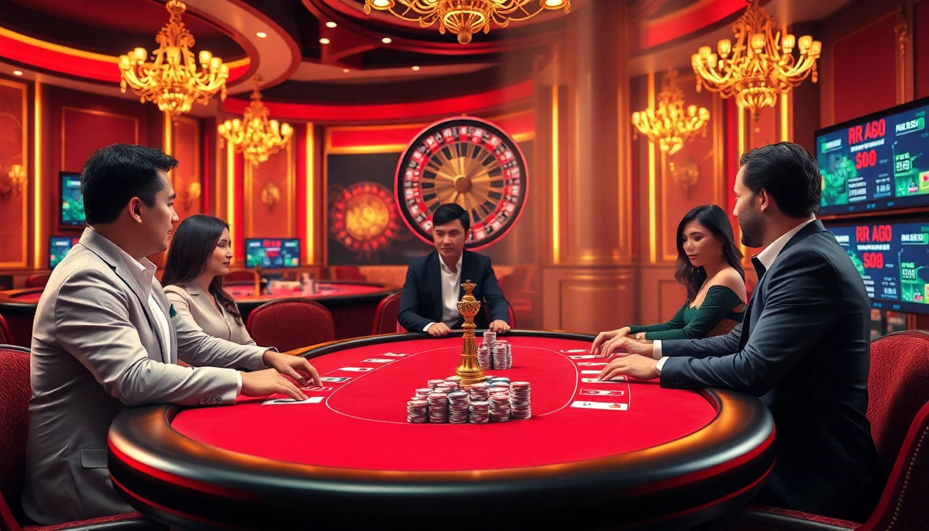 Experience the excitement of RR 88 with a captivating poker game scene showcasing high-stakes tension and elegant decor.