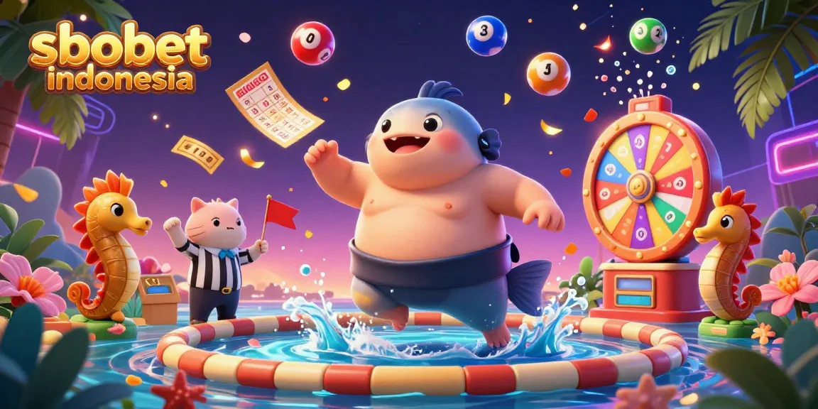 Experience the excitement of sbobet indonesia with vibrant lottery balls, fugu, and a prize wheel in a dynamic underwater scene.