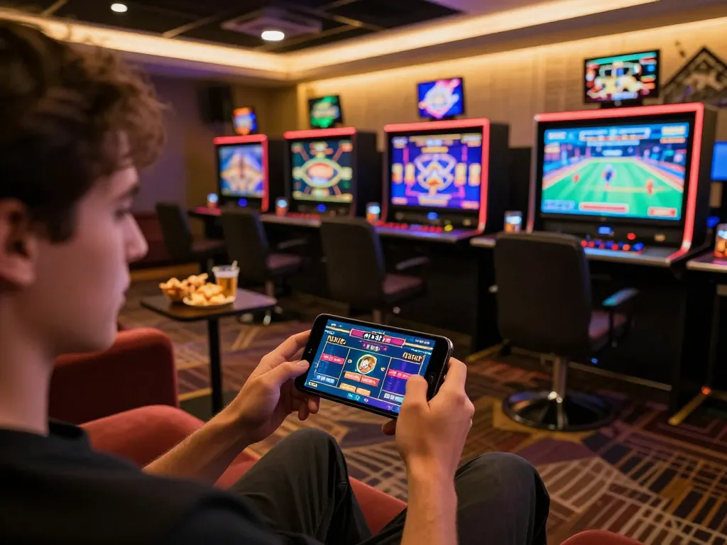 Engaged player at hit club mobile casino, showcasing thrilling online gaming experience