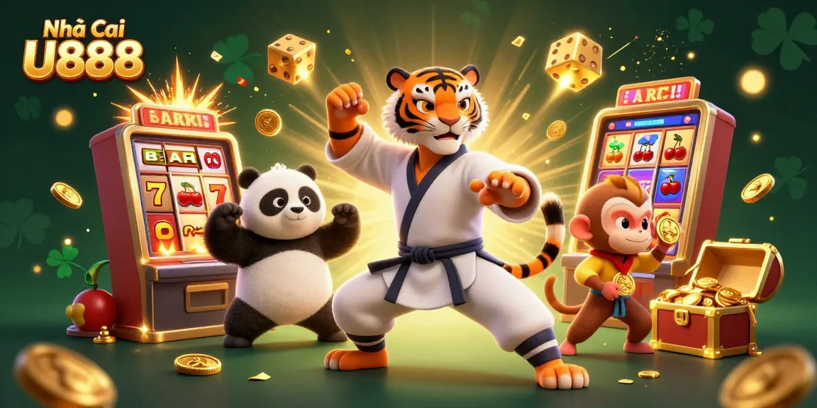 Experience gaming excitement at Nhà cái U888 with dynamic casino elements and joyful characters.