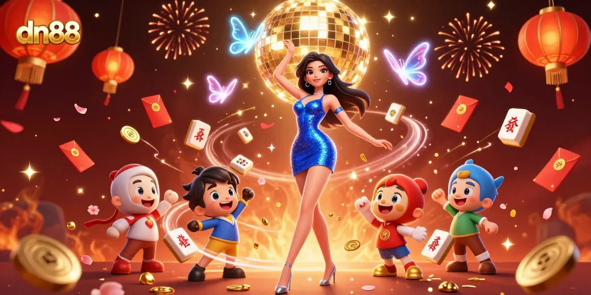 Experience dynamic gaming action at dn88 with colorful casino symbols and vibrant characters.