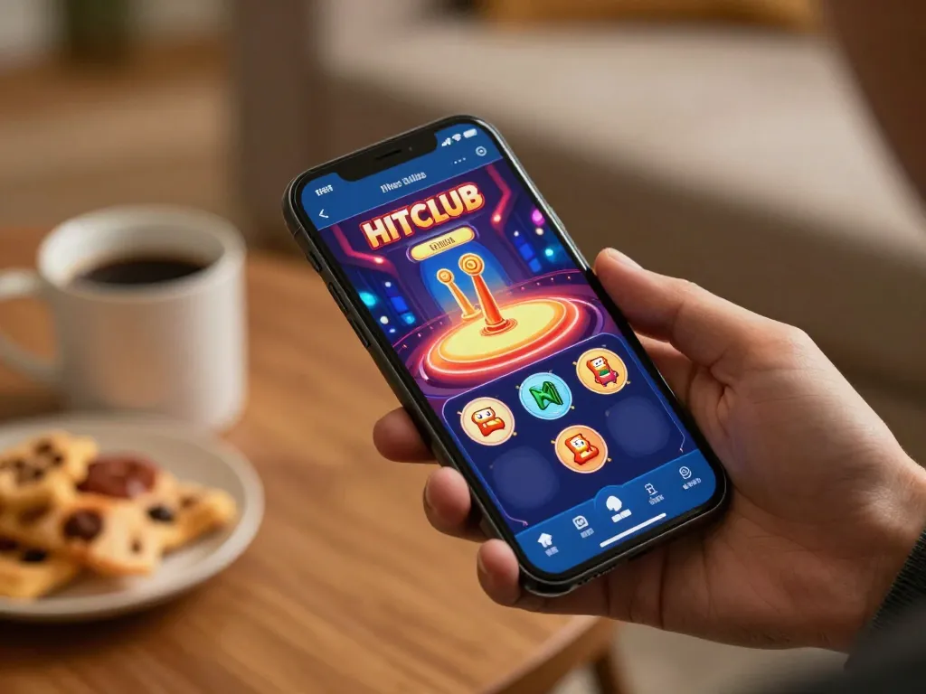 Engaging moment of a player using Hitclub app for mobile casino gaming at home