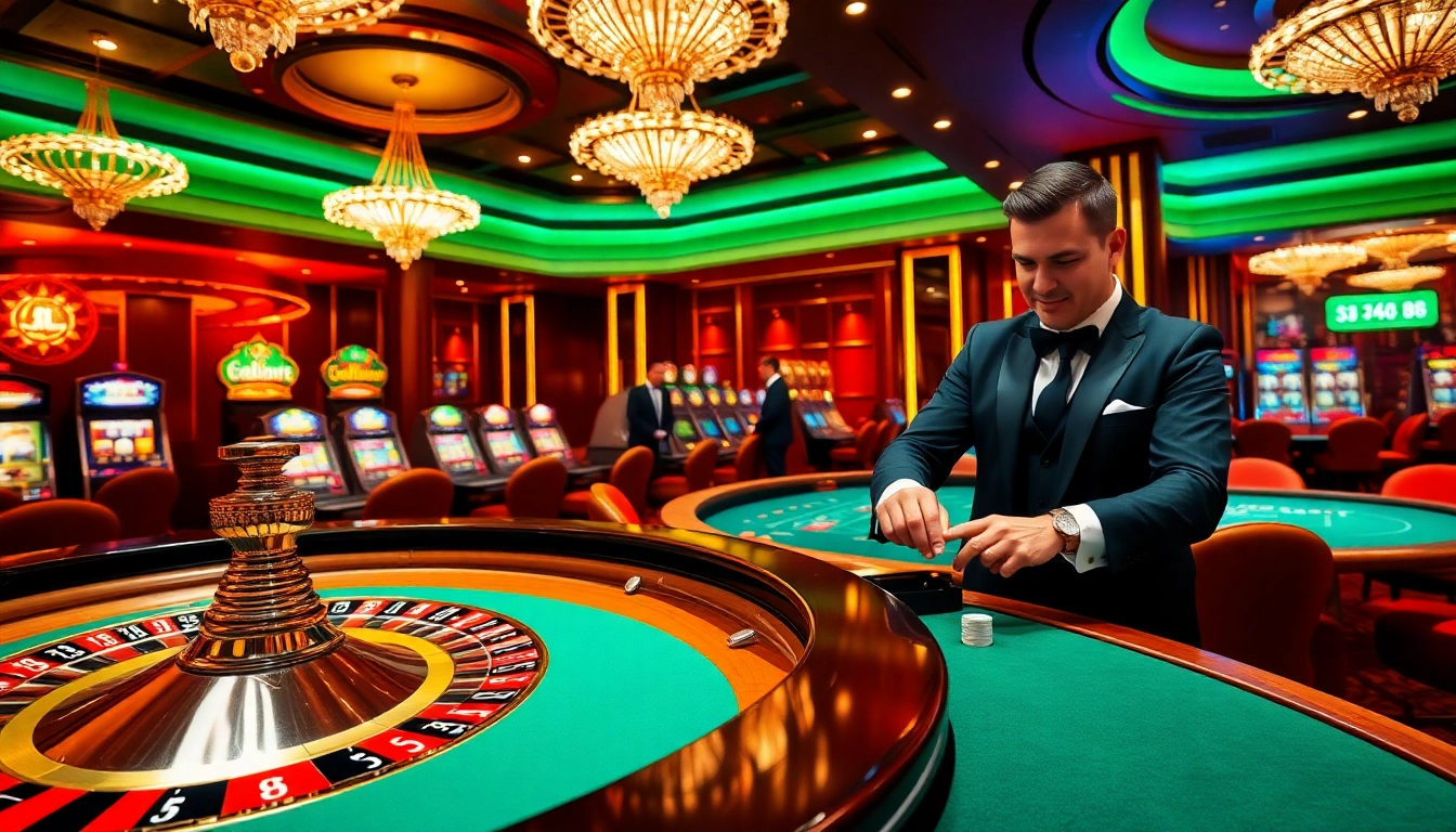 Experience the thrill of hay 88 at a luxurious casino featuring roulette and slot machines.