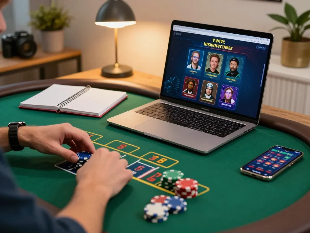 Player engaging in tr88 online blackjack while using laptop, showing strategic betting actions.