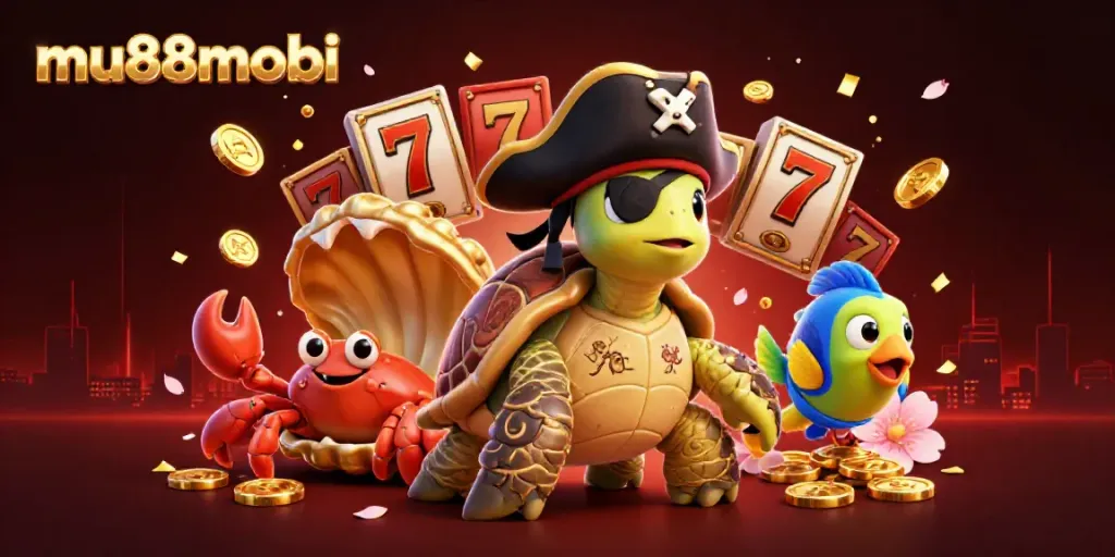 Experience mu88mobi with 3D-rendered characters celebrating big wins among vibrant casino elements.