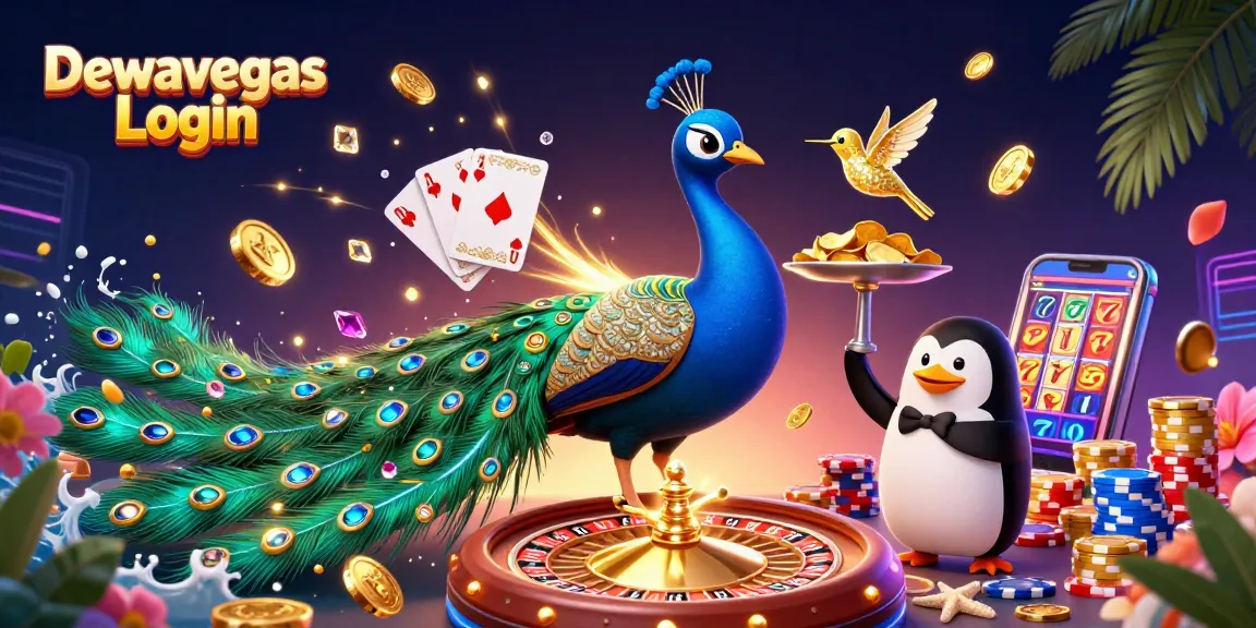 Play on Dewavegas Login for exciting slots surrounded by playful casino characters and vibrant gaming elements