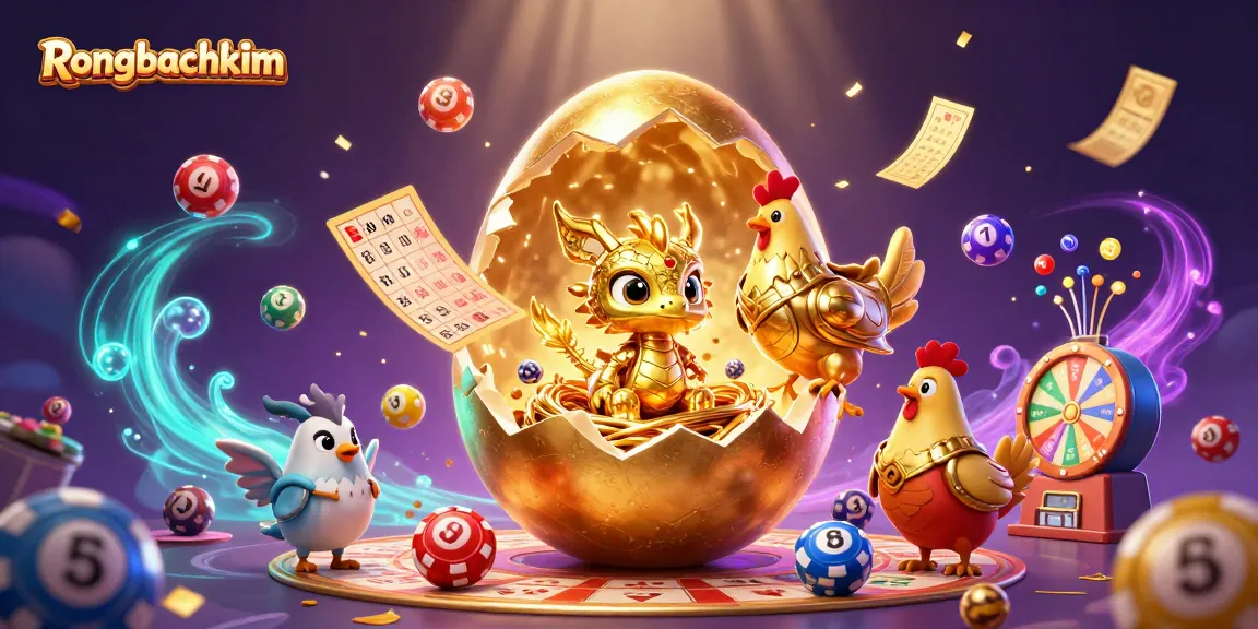 Engage in winning strategies with Rongbachkim as a golden dragon nestles on poker chips amidst colorful lottery elements.