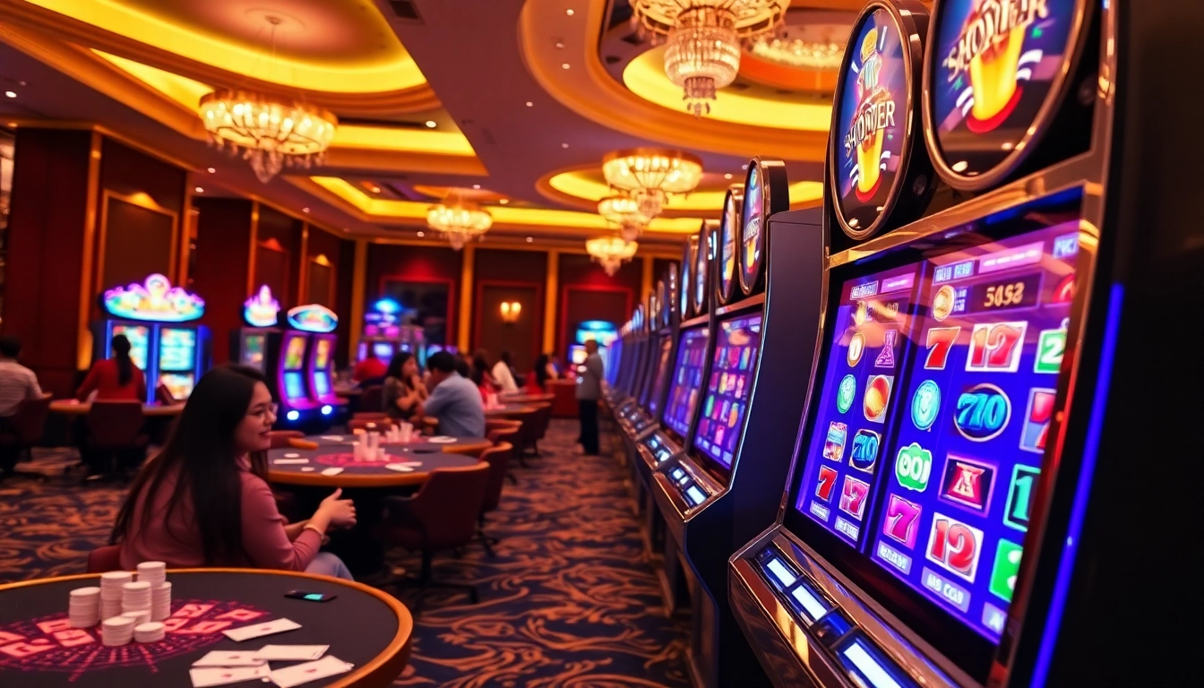 Experience thrilling gameplay at QQMacan with vibrant slot machines and enthusiastic players.