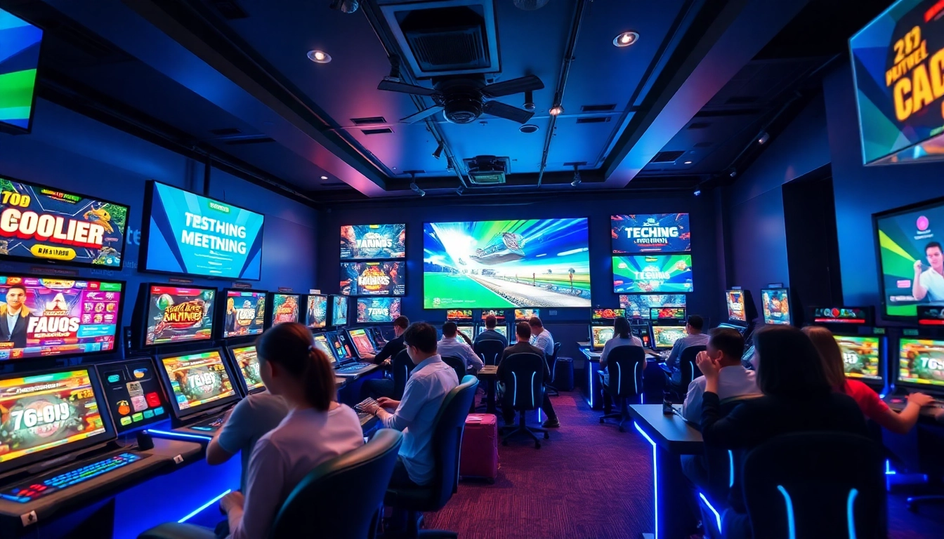 Exciting gaming scene at mm88 nhà cái featuring online betting games and high-tech interfaces.