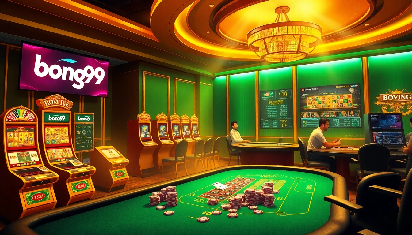 Players engaging in thrilling gambling activities at bong99's luxurious online casino.