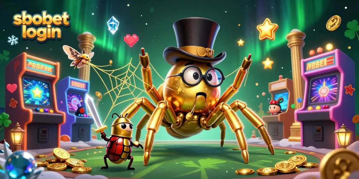 Engage with sbobet login at a vibrant casino scene featuring dynamic characters and arcade elements.