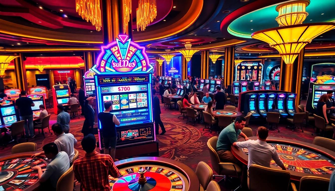 situs apiraja88 slot machine surrounded by enthusiastic gamblers in a vibrant casino atmosphere