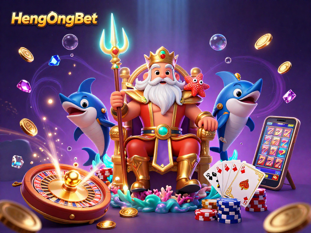 Play exciting games at HengOngBet, featuring 3D Neptune and a vibrant underwater casino scene.