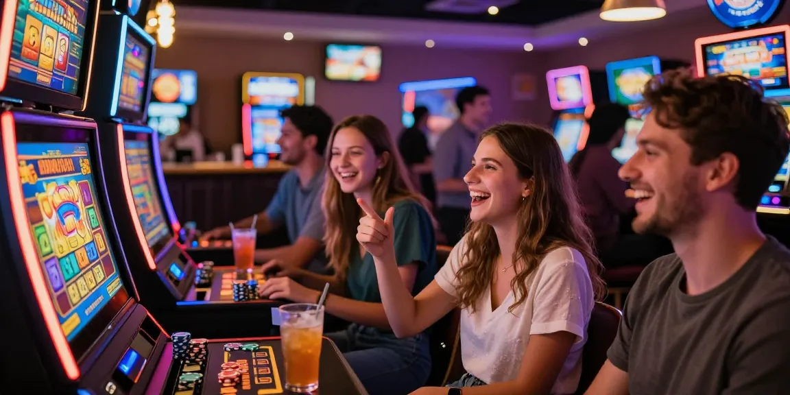 Engaged players enjoying bonus buy slots in a lively casino atmosphere with colorful graphics and energetic ambiance.