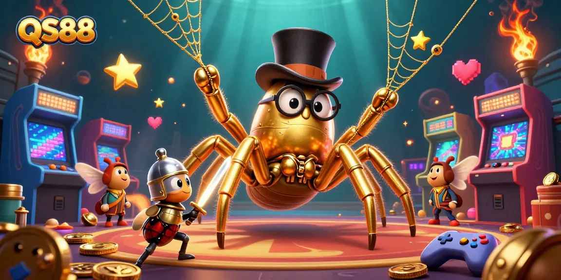 Experience the thrilling world of QS88 through a captivating 3D cartoon illustration of vibrant casino elements.