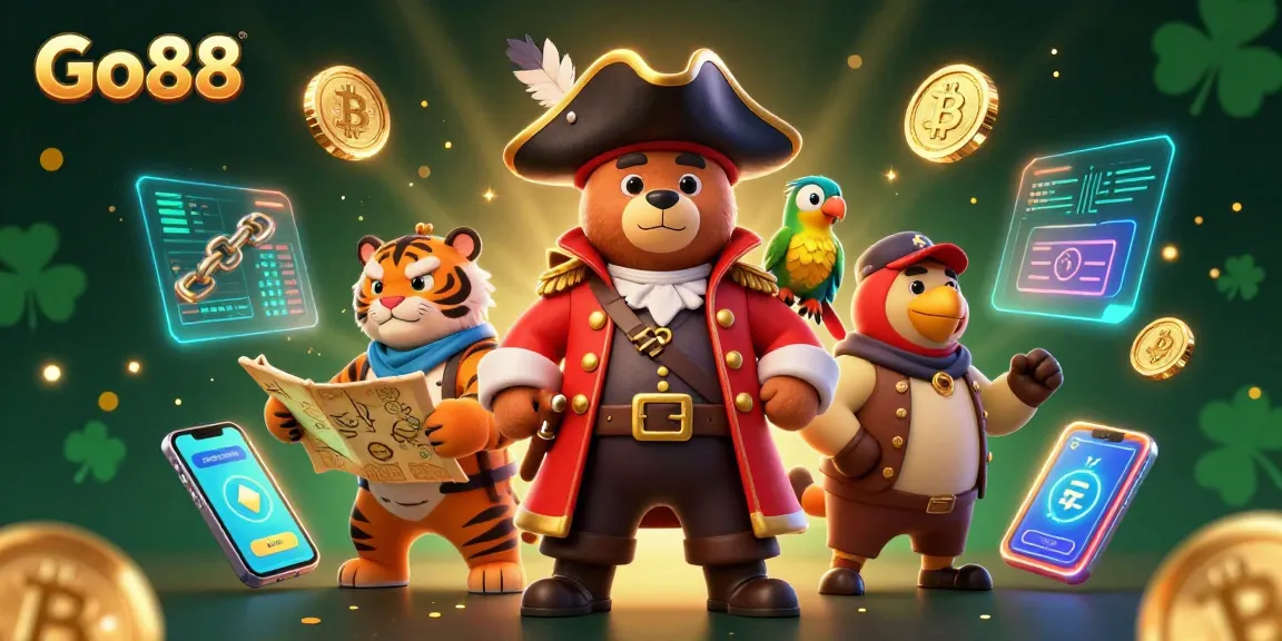Experience excitement at Go88 with colorful characters and glowing elements in this vibrant casino illustration.