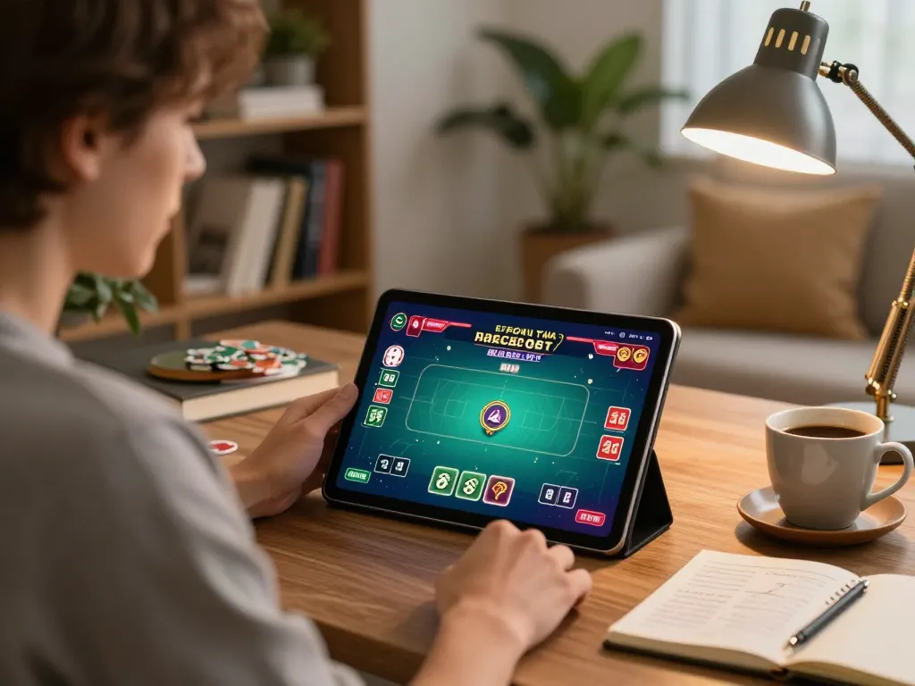 Player engaged in an online poker game at home, highlighting rikvip gaming features and strategy