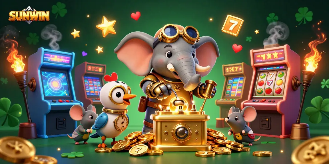 Spin the SUNWIN slot machine with steampunk characters, vibrant casino graphics.