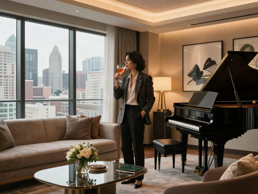 LUXURY 111: Gaya hidup mewah di apartemen urban yang elegan dengan pemandangan kotak dan suasana hangat.