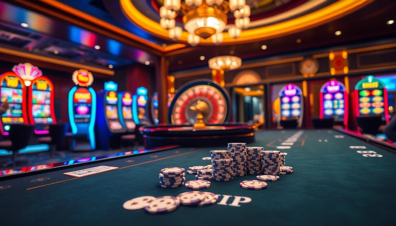 Experience the excitement of gambling at 68VIP with vibrant casino tables and stunning slot machines.