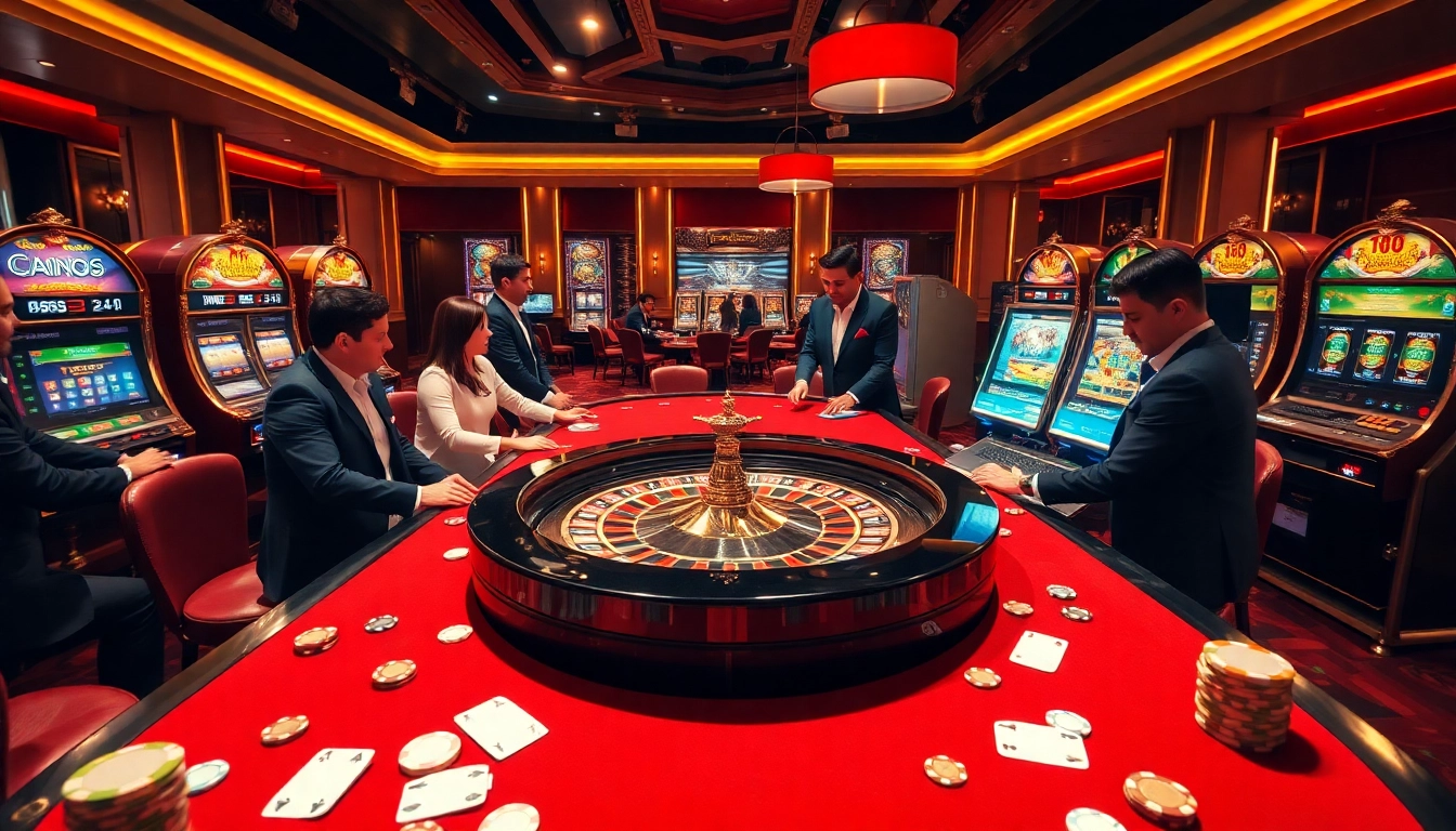 Exciting casino action at https://kubet.agency/ with roulette, slot machines, and poker chips.