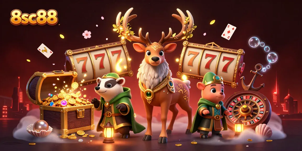 Win big with vibrant 8sc88 casino illustrations showcasing exciting game elements and dynamic characters.