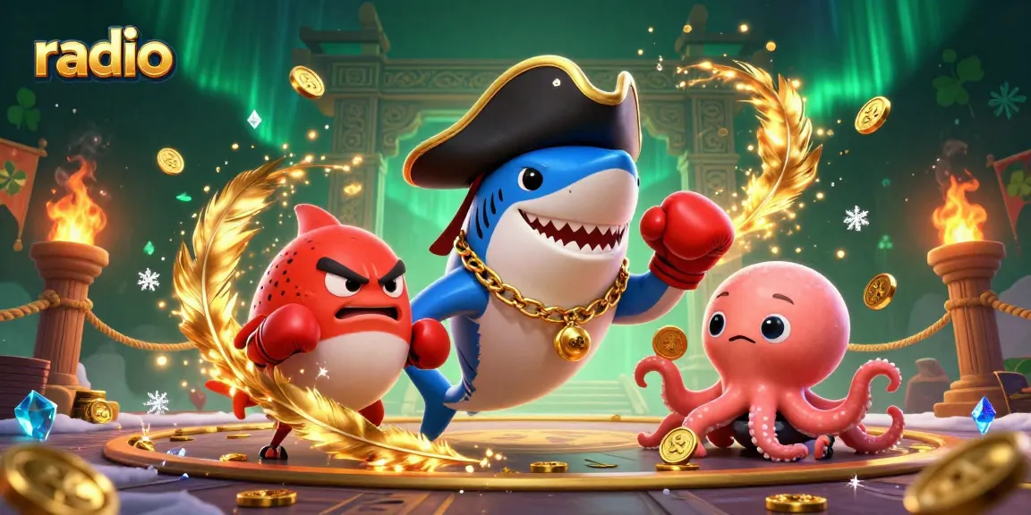 Engaging radio-themed casino illustration featuring fun sea creatures and dynamic gaming elements.