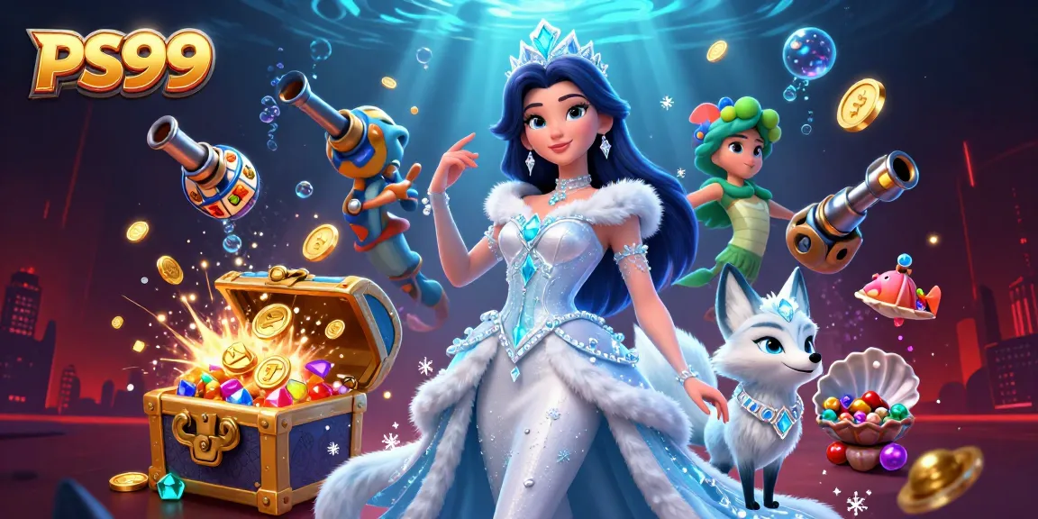 Experience thrilling casino action with PS99, featuring a glamorous ice queen in a rich gaming scene.