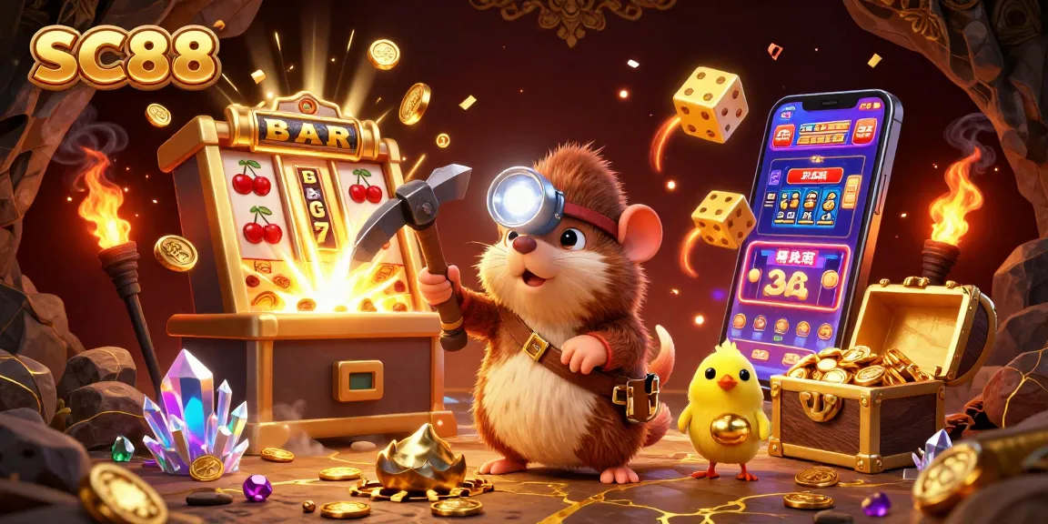 Engage in exciting gameplay at SC88, featuring a vibrant treasure hunter scene with dynamic casino elements and rich colors.