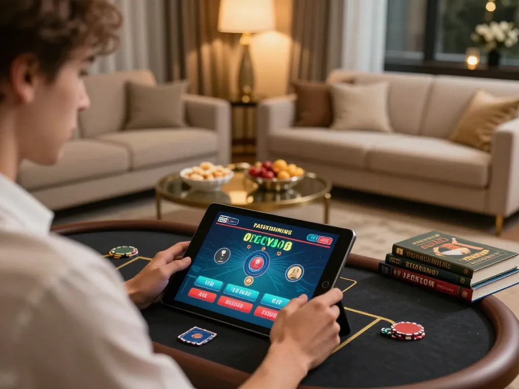Engaging in live online gaming with TG88 on a sleek tablet in a stylish home setting