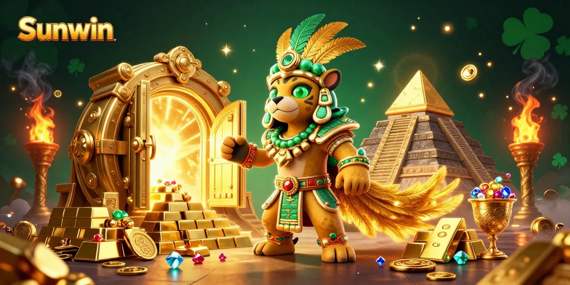 Win big on Sunwin with a vibrant 3D casino scene showcasing thrilling games and treasure.