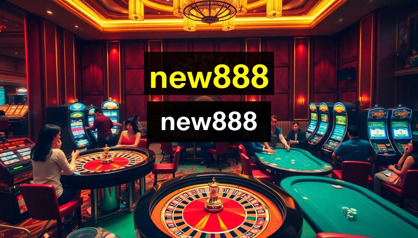 Action-packed gambling at new888 with players enjoying roulette and slot machines