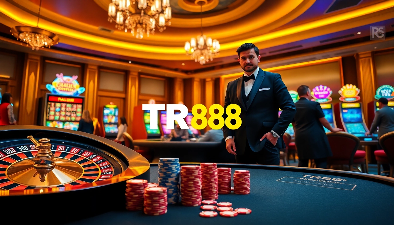 Experience the excitement of TR88 casino games with vibrant slot machines and roulette wheels.