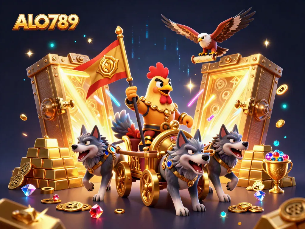 Experience thrilling cockfighting action with ALO789's dynamic warlord and treasure scene.